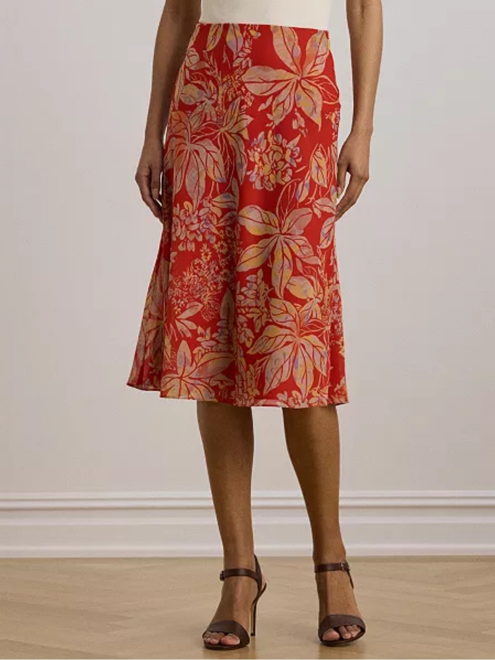 Ralph Lauren Women's Floral Crinkle Georgette Midi Skirt Sz 6 NWT - - Picture 3 of 13